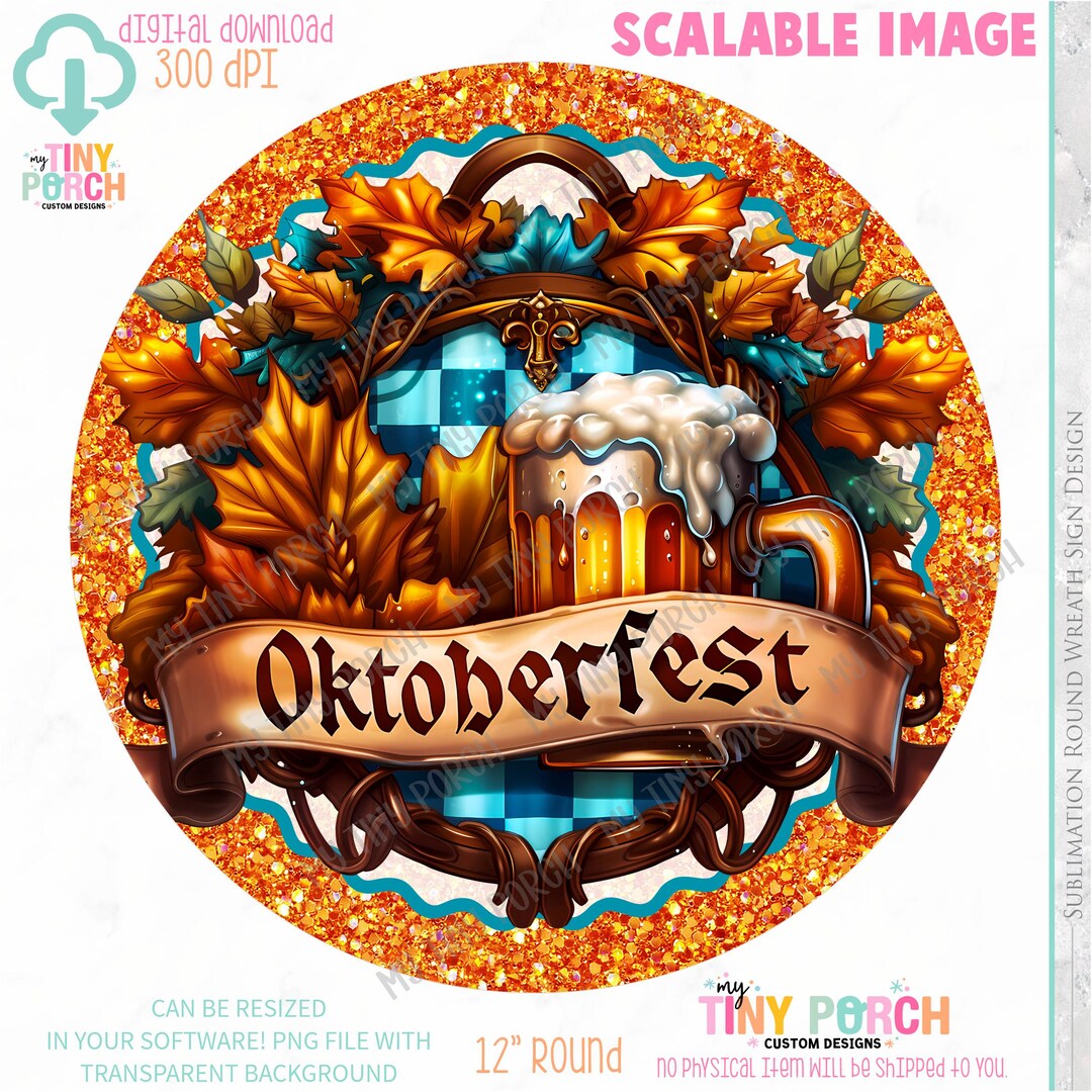 Glitter Oktoberfest Beer Wreath Sign PNG: Sublimation Design (digital ...