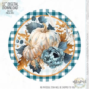 Fall PNG sign, Teal Pumpkin wreath sign design, Fall sign, Pumpkin sign, Thanksgiving PNG sign, Watercolor blue pumpkin, sublimation PNG