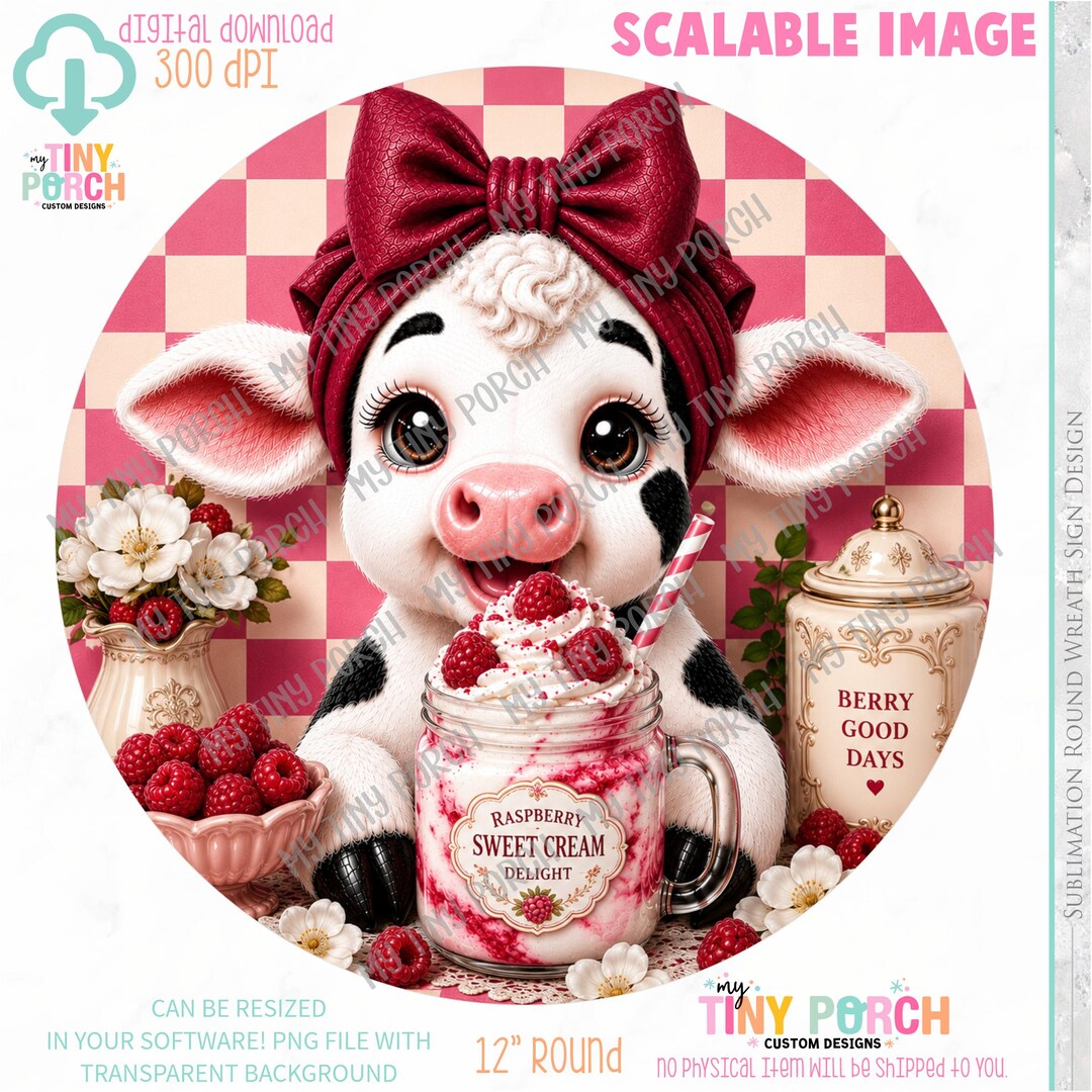 Raspberry Sweet Cream Cow PNG Digital Download Round Wreath Sign - Etsy