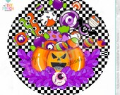 Halloween Candy Wreath Sign: Pumpkin Fall Design (PNG Digital Download)