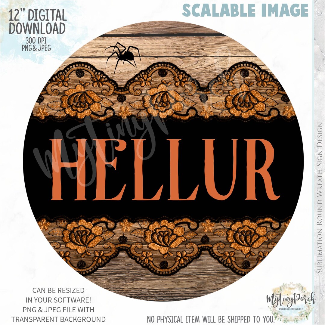 Hellur Sticker Halloween Wreath Sign: Hellur Welcome Design (PNG, JPEG Digital ...