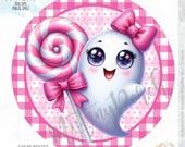 Halloween Cute Ghost Girl Wreath Sign PNG, Pink Halloween Candy Wreath Sign PNG