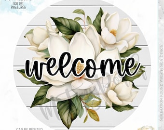 Magnolia Welcome Wreath Sign: Floral Sublimation PNG (Digital Download)