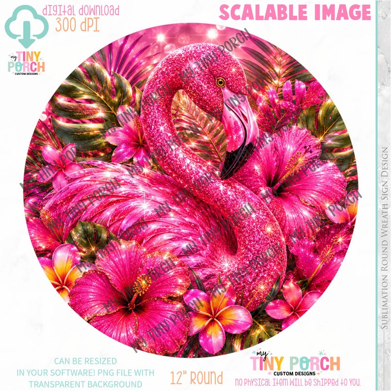 Tropical Pink Flamingo Round Wreath Sign PNG Digital Download - Etsy UK