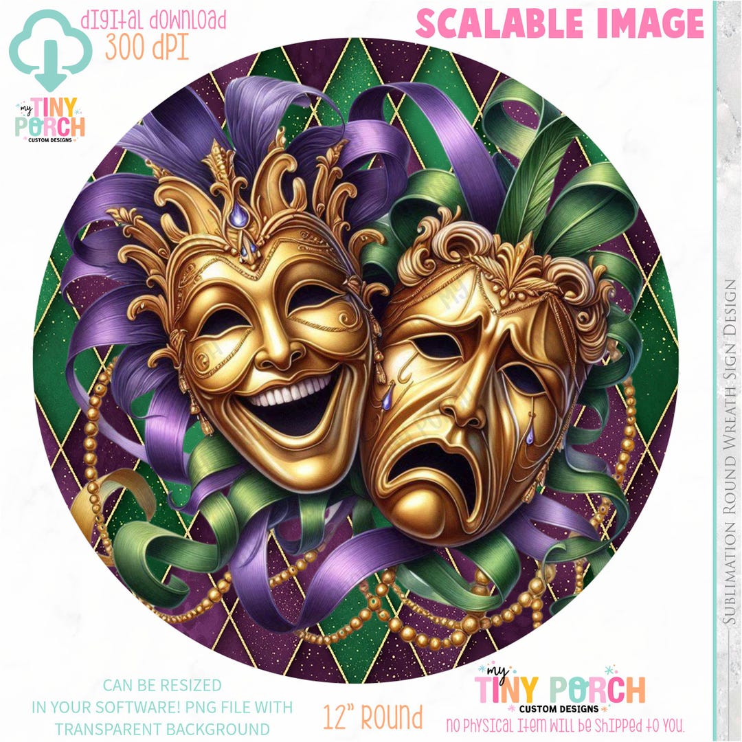 Mardi Gras Wreath Sign PNG: Sublimation Wreath Design Digital Download ...