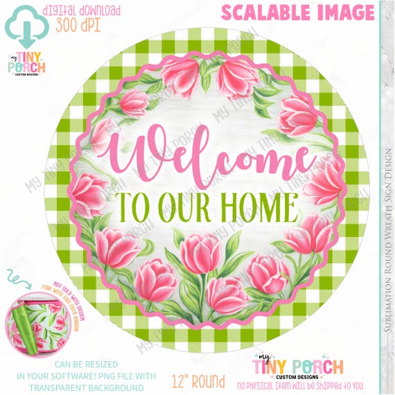 Tulpen Pink & Grün Willkommenskranz Zeichen PNG