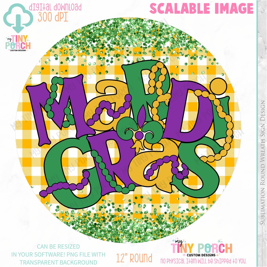 Mardi Gras Wreath Sign PNG: Sublimation Wreath Design Digital Download ...