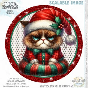 Western Grumpy Cat Christmas Wreath Signs, PNG Christmas Cat Wreath PNG sign