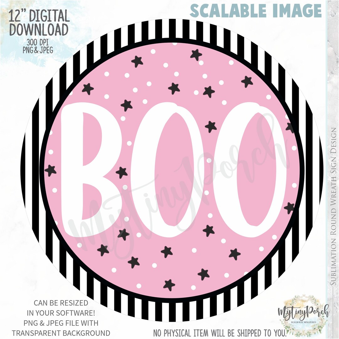 Sublimation Halloween Pink Boo Ghosts Wreath Sign PNG, Boo Halloween ...