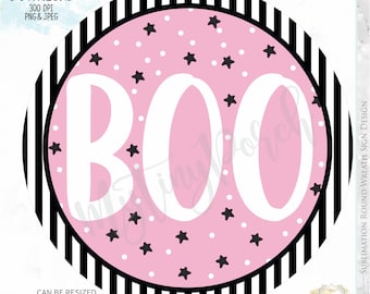 Pink Boo Ghosts Halloween Wreath Sign PNG (Digital Download, 12" Metal Sign File)