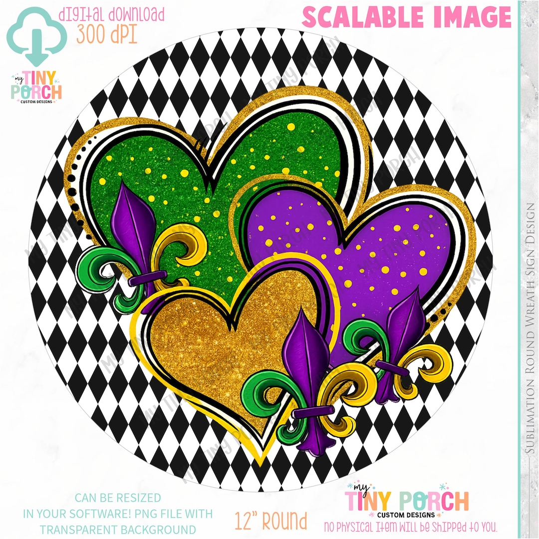 Mardi Gras Wreath Sign PNG: Sublimation Wreath Design Digital Download ...