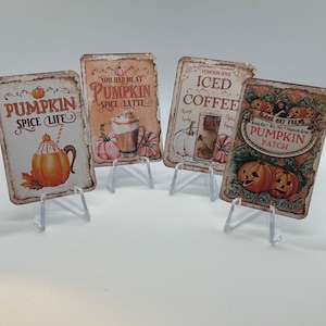 Miniatura de casa de muñecas, cartel vintage de Acción de Gracias de otoño, imagen de otoño, póster de calabaza, miniatura de otoño, imagen de Acción de Gracias de otoño de casa de muñecas