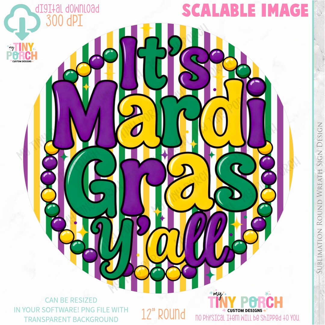 Mardi Gras Wreath Sign PNG: Sublimation Wreath Design Digital Download ...