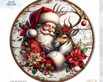 Western Santa Deer Christmas Wreath Sign: PNG, JPEG (Digital Download)
