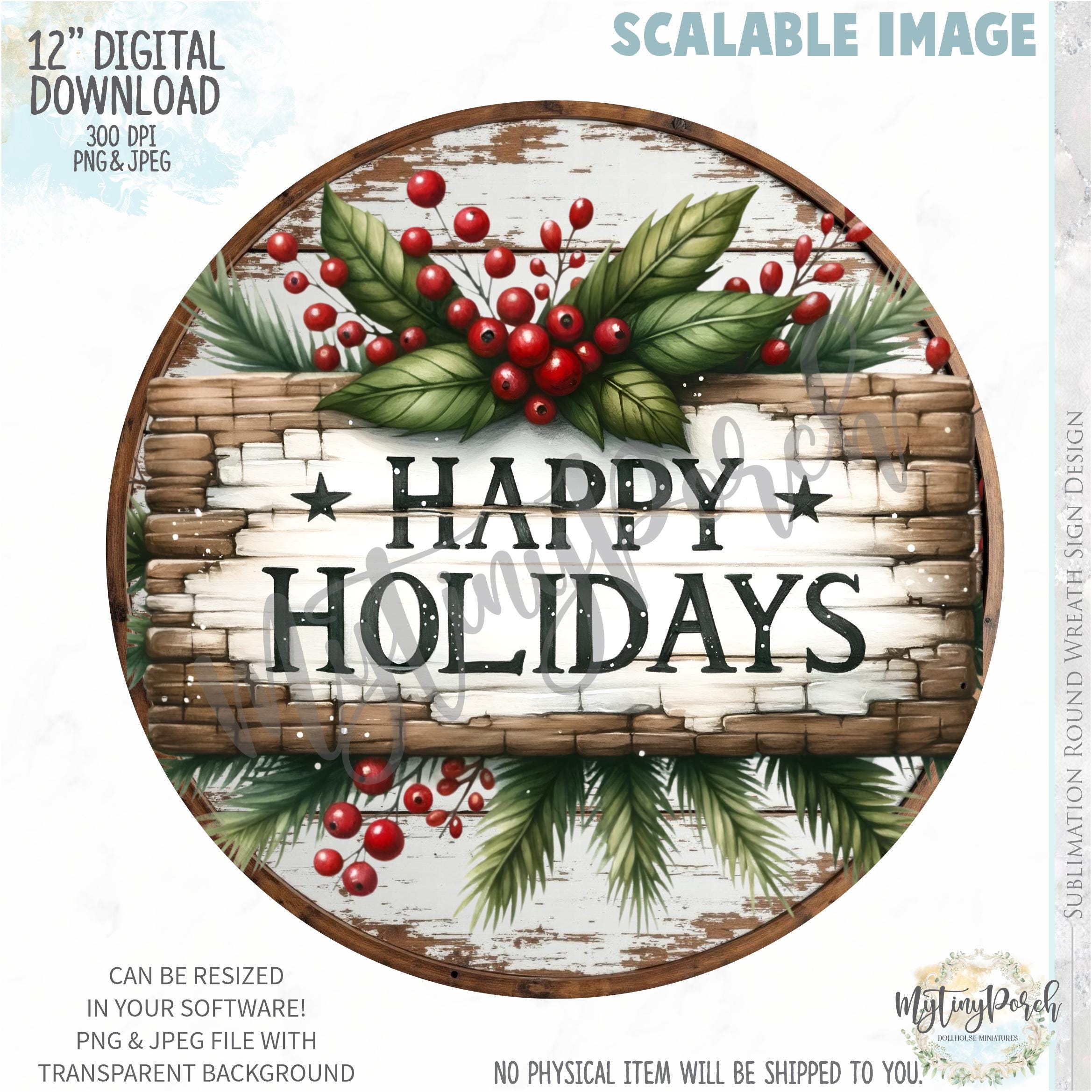 Western Christmas Wreath Sign: Happy Holidays PNG, JPEG (digital