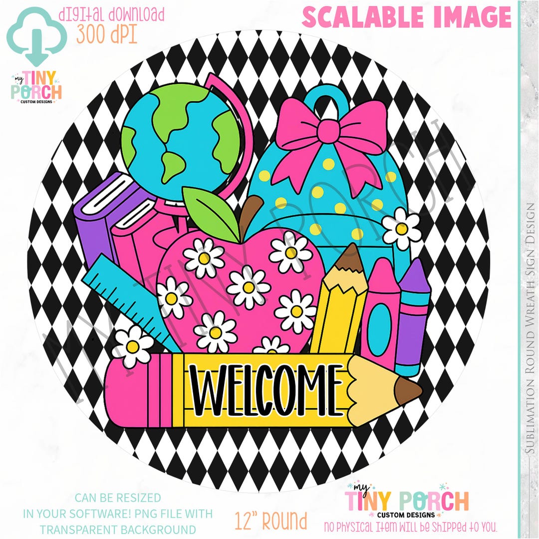 Back to School Wreath Sign PNG, Teacher Sublimation Design (digital ...