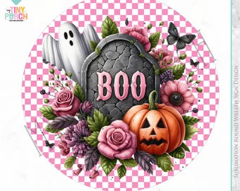 Pink Ghost Pumpkin Halloween Wreath Sign Design (Digital Download)