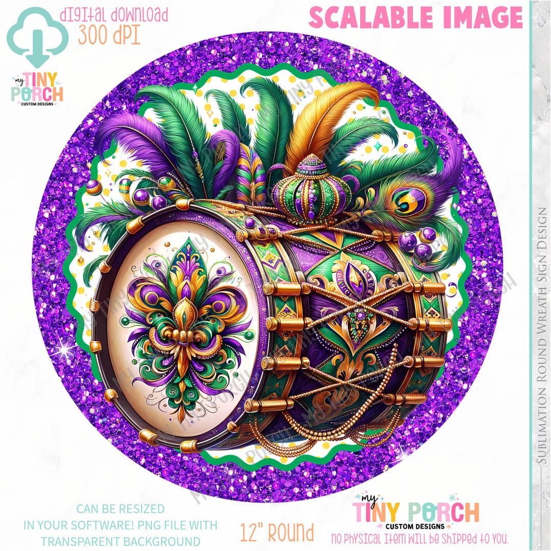 Glitter Mardi Gras Wreath Sign PNG: Sublimation Design (digital ...