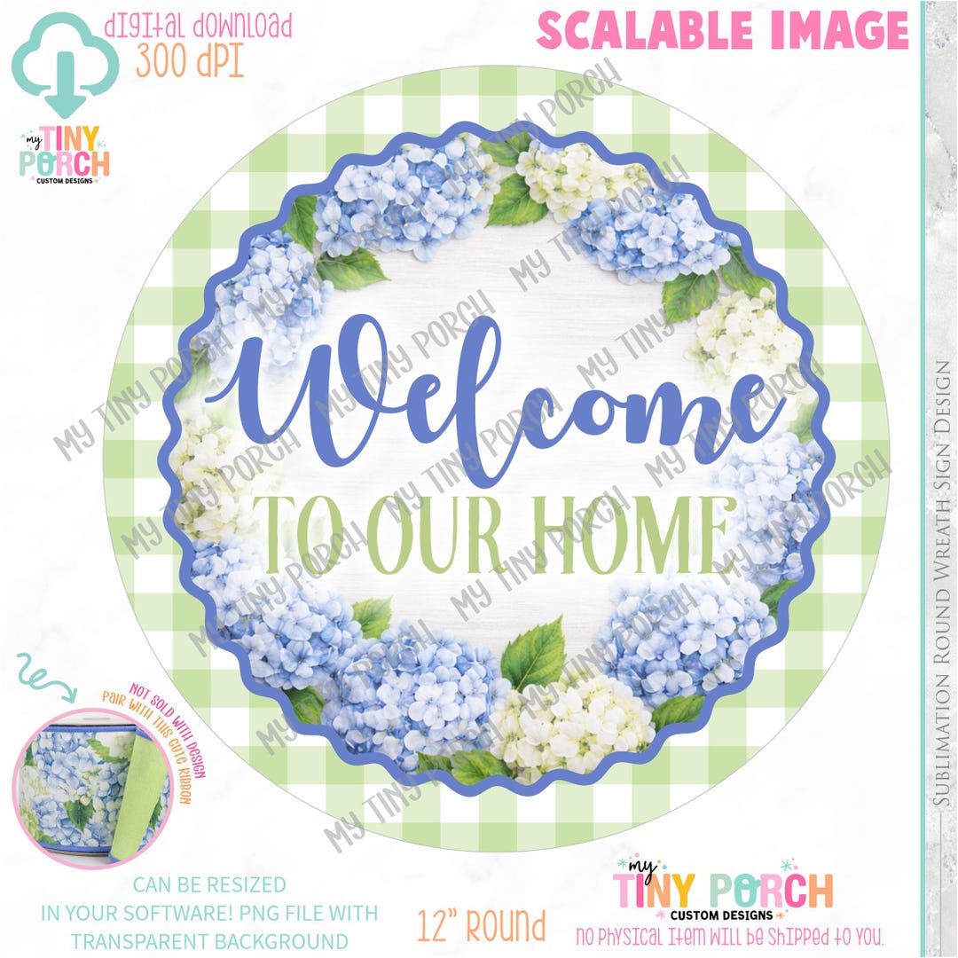 Blue & Green Hydrangeas Welcome Wreath Sign PNG - Etsy