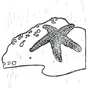 Starfish Hand Pressed Linoleum Print