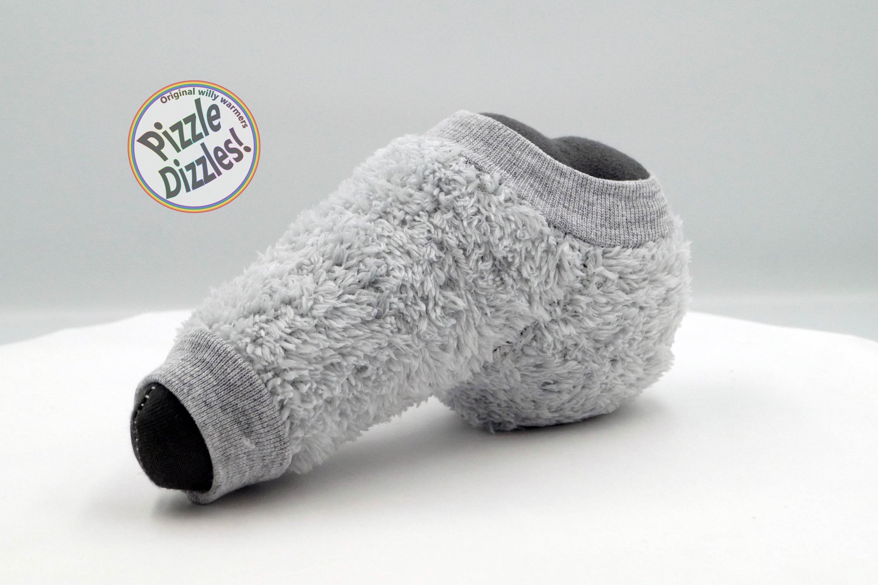 Skarpety z szytym penisem, Peter Heater, Willy Warmer dzianina otwarta na końcu otwarta na końcu jasnoszary polar puszysty włochaty polar