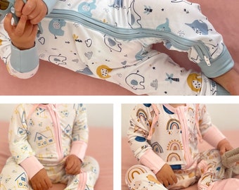 SET OF 3 GIRLS Extra Soft Lightweight Zipper Sleepsuits| Bamboo Zip up Baby Grow| Two-way Zip Baby Grow