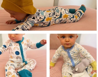 SET OF 3 Boys Extra Soft Lightweight Zipper Sleepsuits| Bamboo Zip up Baby Grow| Two-way Zip Baby Grow