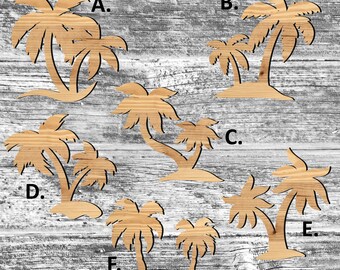 Unfinished Palm Trees or Painted Wood Cutouts Set, Wooden Coconut Trees, Palm Tree Ornament, Palm Tree Shape Sign Cutout Decor Solid V2