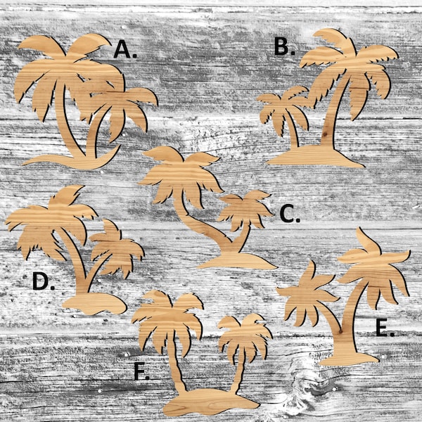 Unfinished Palm Trees or Painted Wood Cutouts Set, Wooden Coconut Trees, Palm Tree Ornament, Palm Tree Shape Sign Cutout Decor Solid V2