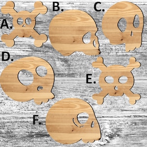 Unfinished Halloween Skull or Painted Wood Cutouts Set Wooden Skulls Skull Ornament Skull Shape Sign Decor Spooky Season G2