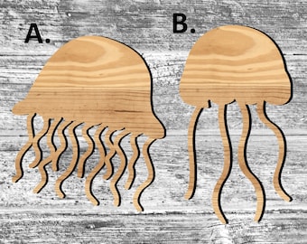 Set di ritagli di meduse incompiute o legno dipinto, meduse in legno, ornamento di meduse, segno a forma di medusa, arredamento, legno massiccio, estate