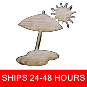 Unfinished Umbrella Sun or Painted Wood Cutouts, Wooden umbrellas, umbrella Ornament, umbrella Shape Sign, Solid Wood, Beach Ocean Summer V2