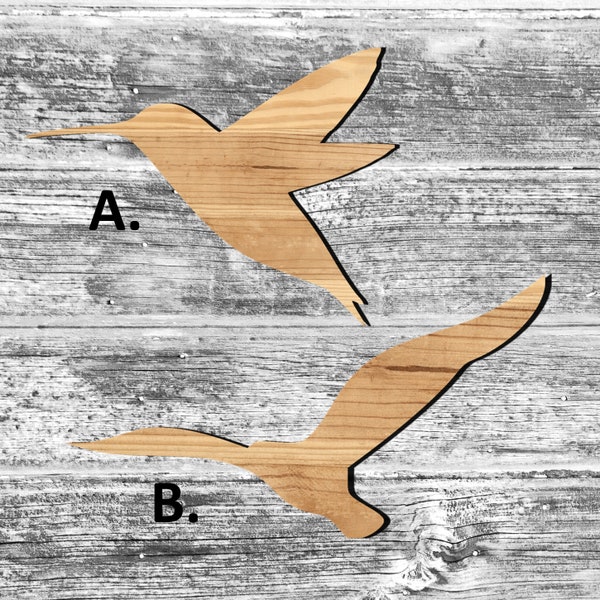 Unfinished Birds or Painted Wood Cutouts Set, Wooden Hummingbird Seagull, Bird Ornament, Sign, Decor, Solid Wood, Navy Beach Ocean Summer