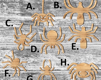 Unfinished Halloween Spider or Painted Wood Cutouts Set Wooden Spiders Spider Ornament Spider Shape Sign Decor Spooky Season