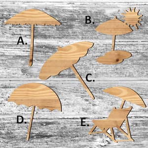 Unfinished Umbrella or Painted Wood Cutouts Set, Wooden Umbrellas, Umbrella Ornament, Parasol Shape Sign Cutout Decor Solid Wood Beach Ocean