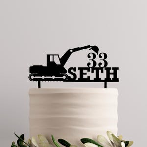 Construction Cake Topper, Excavator Topper, Custom Topper, Personalized Cake Topper, First Birthday Topper, Wooden Topper, Acrylic