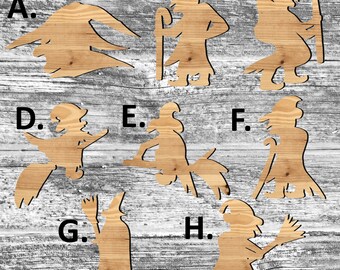 Onvoltooide heks op bezem of geschilderd hout knipsel houten heksen heks ornament heks hoofd vorm teken decor spooky seizoen Halloween G2