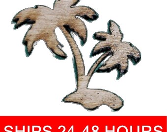 Unfinished Double Palm Tree or Painted Wood Cutouts, Wooden palm trees, palm Ornament, palm tree Shape Sign, Solid Beach Ocean Summer V4