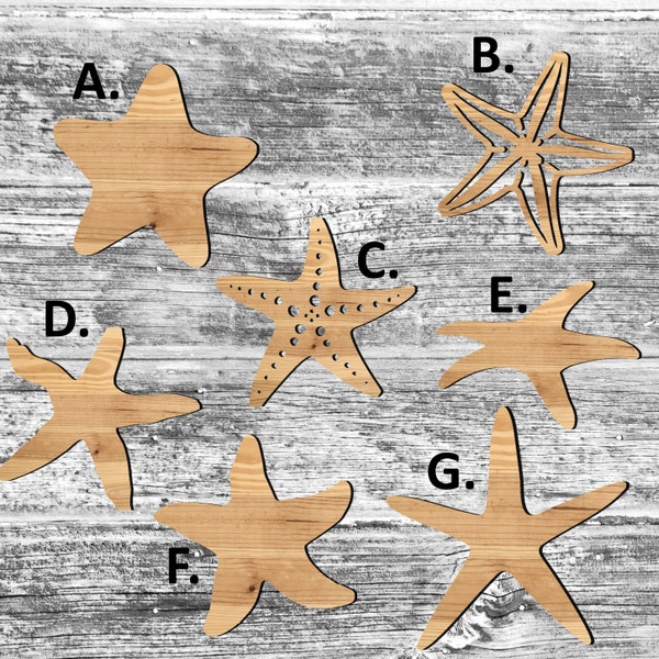 Unfinished Starfish or Painted Wood Cutouts Set, Wooden star fish, Starfish Ornament, Starfish Shape Sign Decor Solid Wood Ocean Beach