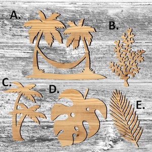 Unfinished Palm Tree Frond / Leaves / Reef or Painted Wood Cutouts Set, Wooden Palm Trees, Palm Tree Ornament, Palm Tree Shape Sign Cutout