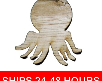 Unfinished Octopus or Painted Wood Cutouts, Wooden octopuses, octopi Ornament, tentacle Shape Sign, Solid Wood, Beach Ocean Summer V3