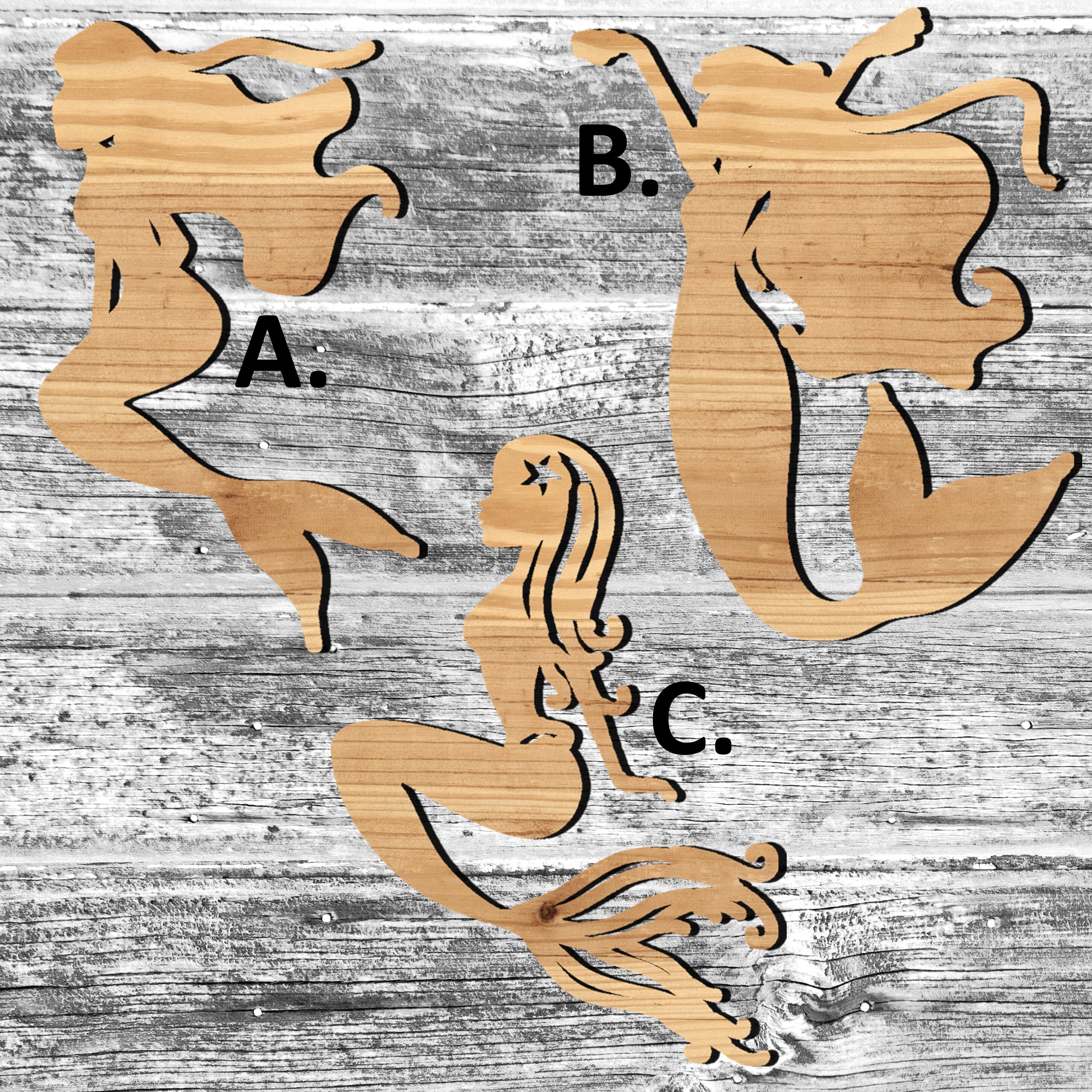 Unfinished Mermaid or Painted Wood Cutouts Set, Wooden Mermaid, Mermaid Ornament, Mermaids Shape Sign, Decor, Solid Wood, Summer Beach Ocean