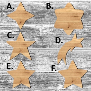Unfinished Star or Painted Wood Cutouts Set Wooden Star Shooting star Ornament Star Shape Sign Decor Happy Holidays Merry Christmas