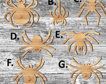 Unfinished Halloween Spider or Painted Wood Cutouts Set Wooden Spiders Spider Ornament Spider Shape Sign Decor Spooky Season G2