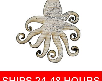 Unfinished Octopus or Painted Wood Cutouts, Wooden octopuses, octopi Ornament, tentacle Shape Sign, Solid Wood, Beach Ocean Summer