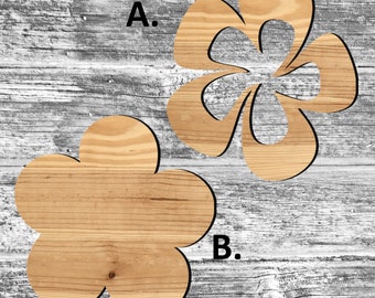 Unfinished Flower or Painted Wood Cutouts Set, Wooden Flowers, Flower Ornament, Flower Shape Sign, Decor, Solid Wood, Beach Ocean Summer