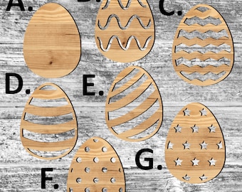 Unfinished Easter Bunny Eggs or Painted Wood Cutouts Set Striped Wooden Eggs Egg Ornament Egg Shape Sign Decor Happy Easter Spring Time