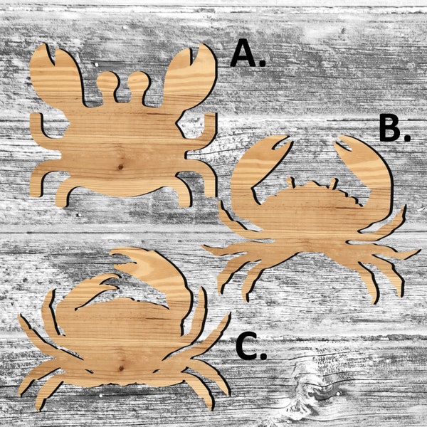 Unfinished Crab or Painted Wood Cutouts Set, Wooden Crabs, Crab Ornament, Crab Shape Sign, Decor, Solid Wood, Navy Beach Ocean