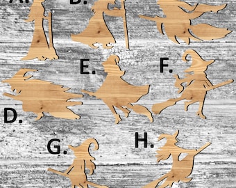 Onvoltooide heks op bezem of geschilderde houtuitsparingen Set houten heksen Heks Ornament Vleermuis Vorm Teken Decor Spooky Seizoen Halloween