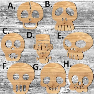 Unfinished Halloween Skull or Painted Wood Cutouts Set Wooden Skulls Skull Ornament Skull Shape Sign Decor Spooky Season